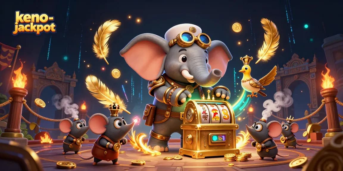 Experience keno-jackpot excitement with a steampunk elephant engineering a golden slot machine!