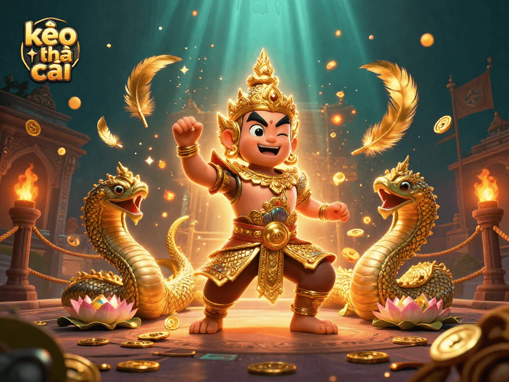 Engage with kèo nhà cái in this dynamic 3D illustration, showcasing a guardian amidst casino elements.