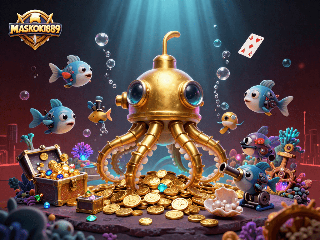 Immerse in MASKOKI889's vibrant 3D kraken adventure, with dynamic treasures and casino elements.
