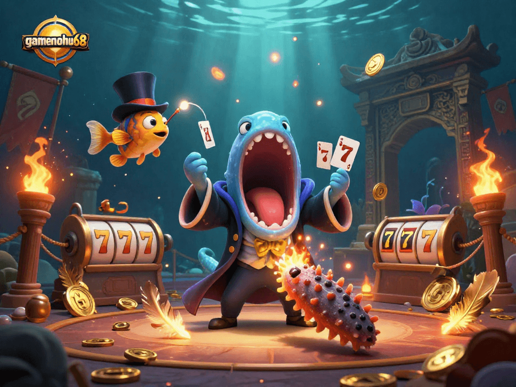 Join the action with gamenohu68 as a bioluminescent eel dazzles in a casino-inspired magic show.