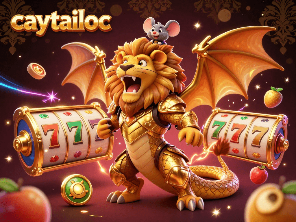 Experience the thrill of jackpot wins in caytailoc with vibrant casino elements and a victorious chimera.