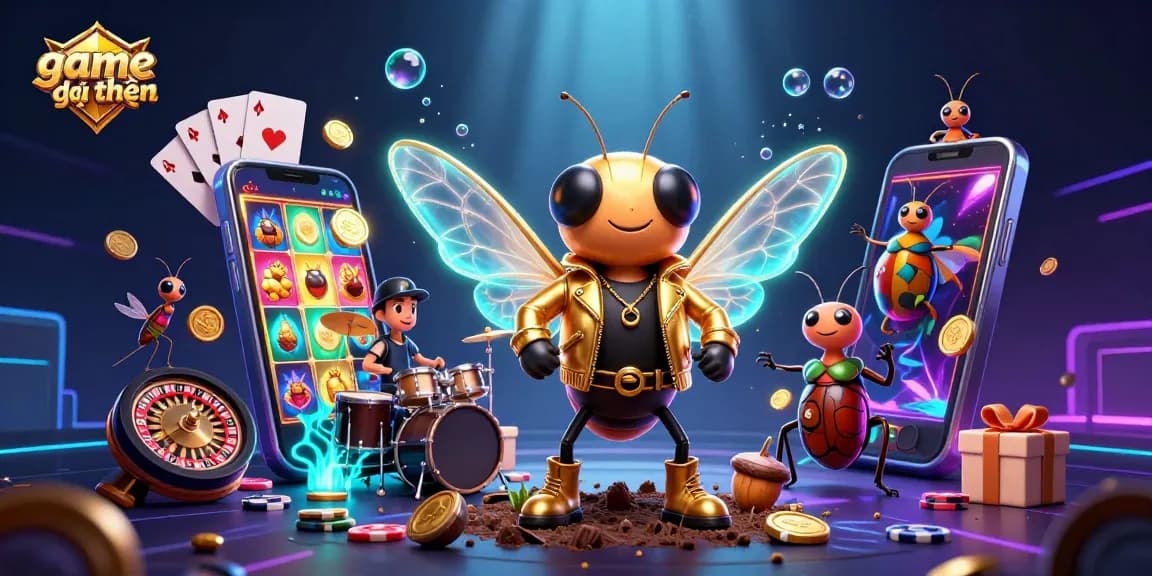 Experience game đổi thưởng with a vibrant 3D illustration showcasing dynamic casino elements.