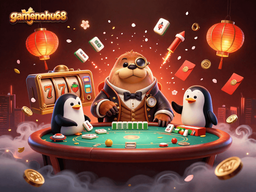gamenohu68 showcases an underwater poker scene with a jolly walrus, sophisticated penguin dealer, and bluffing pufferfish.