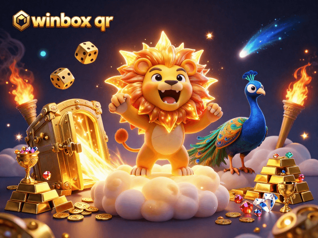 Experience thrilling wins at winbox qr with a vibrant 3D casino scene packed with golden treasures and exciting game elements.