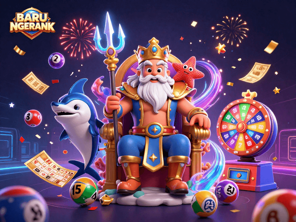 Engage with BARU NGERANK's immersive online experience featuring vibrant lottery and gaming visuals.