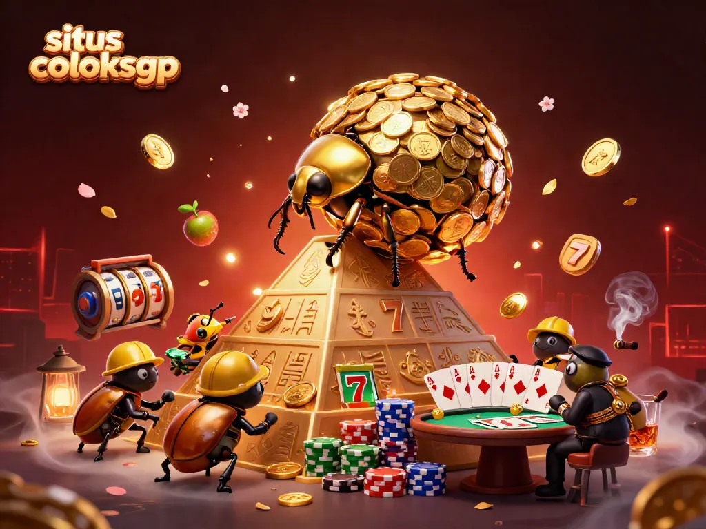 Slot gacor situs coloksgp dengan karakter unik, koin emas, dan elemen kasino tampak dinamis.