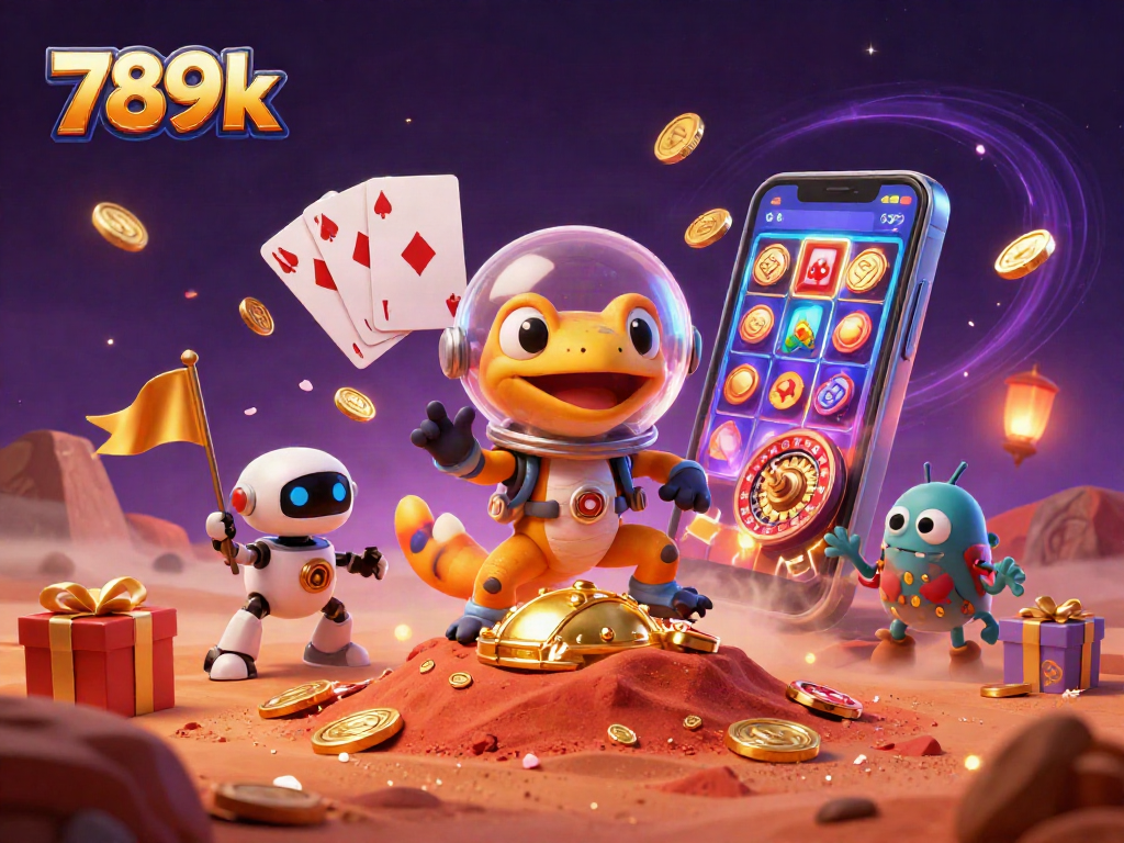 Immerse in the excitement of 789k casino adventure featuring a Martian gecko and a golden casino.