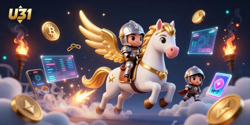 Experience thrilling gameplay with U31 in a dynamic 3D casino scene featuring vibrant digital elements.