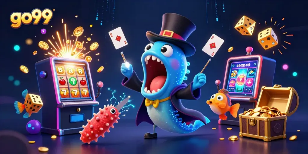 Experience the magic of go99 with a vibrant 3D underwater casino scene featuring fantastical ocean creatures in action.