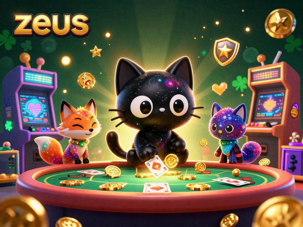 Experience zeus in this vibrant cosmic casino with captivating characters and glowing game elements.