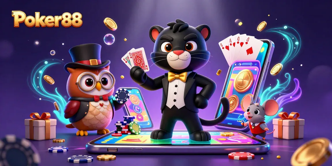 Play poker at Poker88 with a charming panther dealer and adorable owl chip holder.