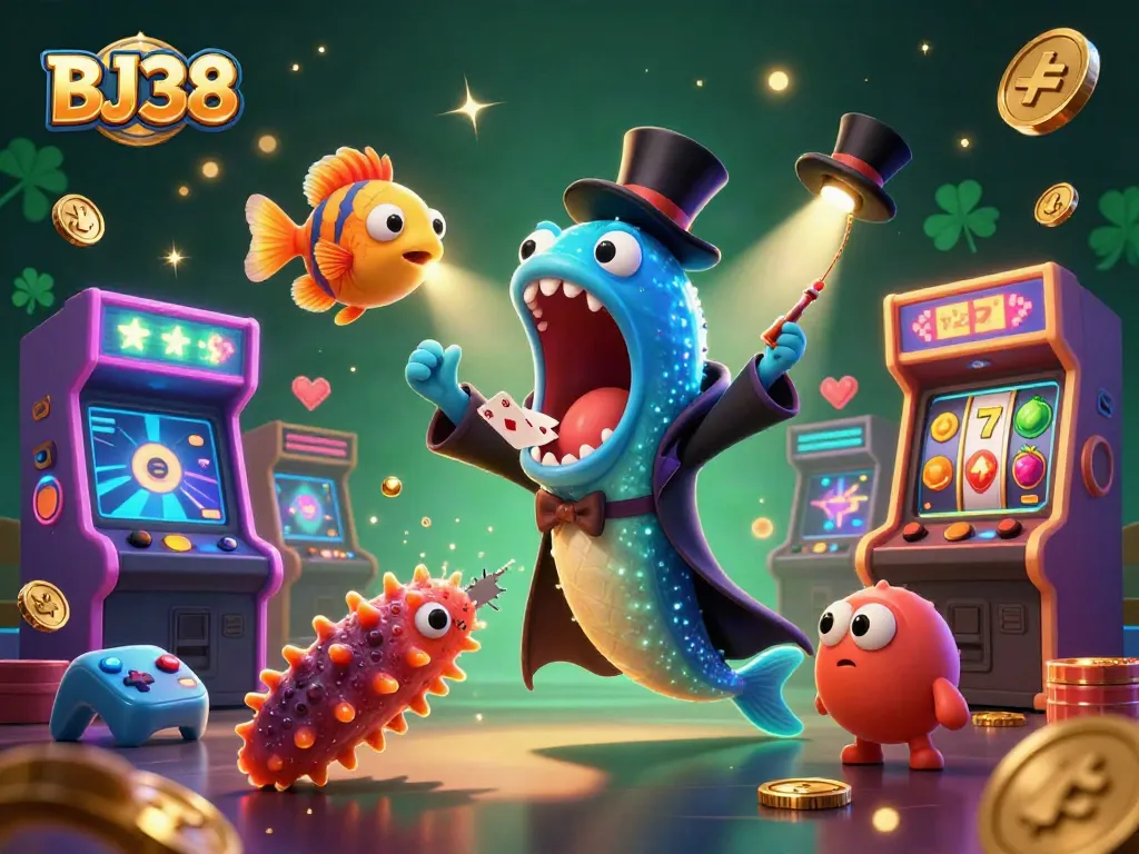 Engage with BJ38's vibrant casino scene featuring a magical eel performing tricks and enticing game elements.