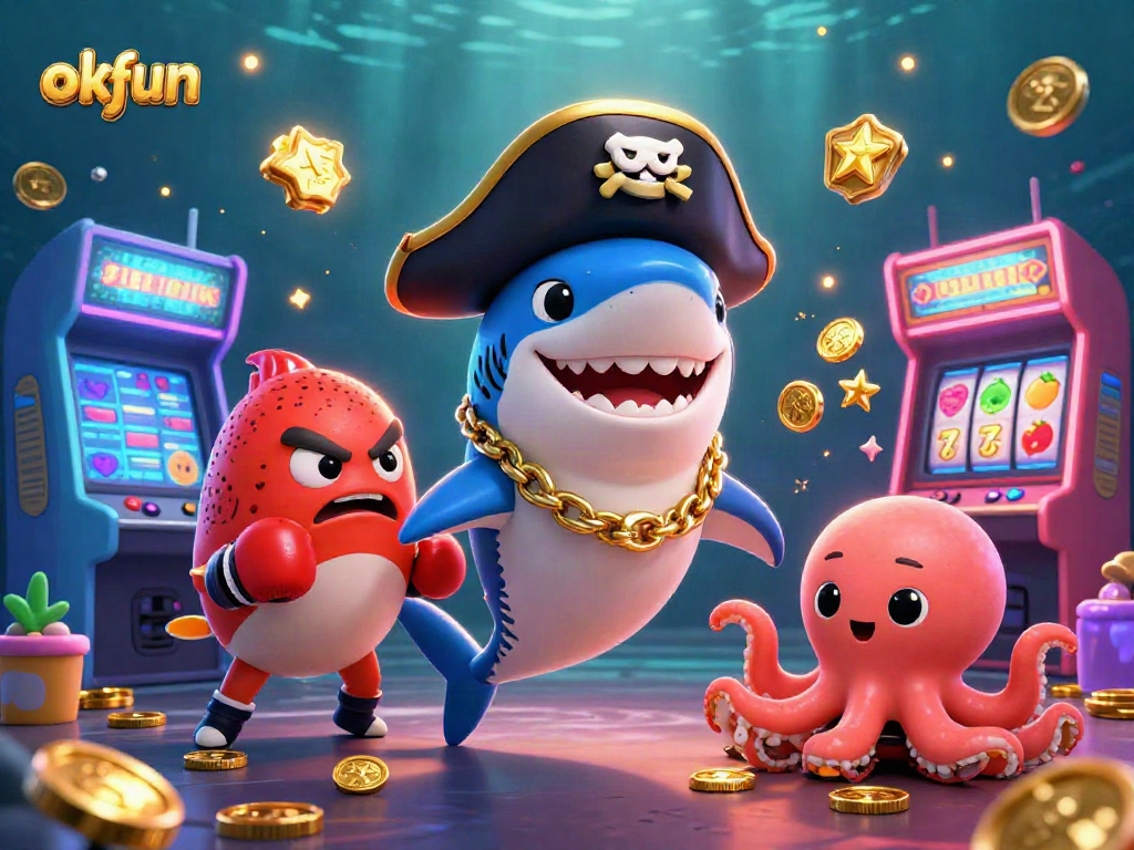 Engage with the exciting world of okfun at this vibrant casino-themed illustration featuring dynamic characters.
