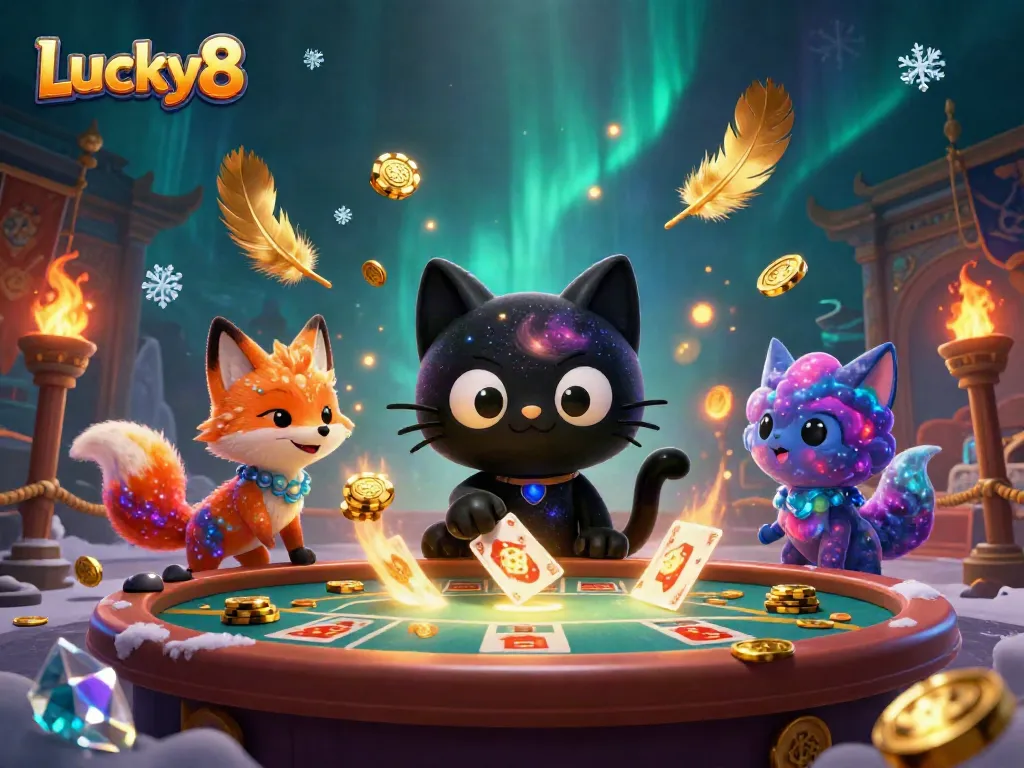 Experience the thrills of Lucky8 casino with a cosmic scene featuring vibrant characters and elements.