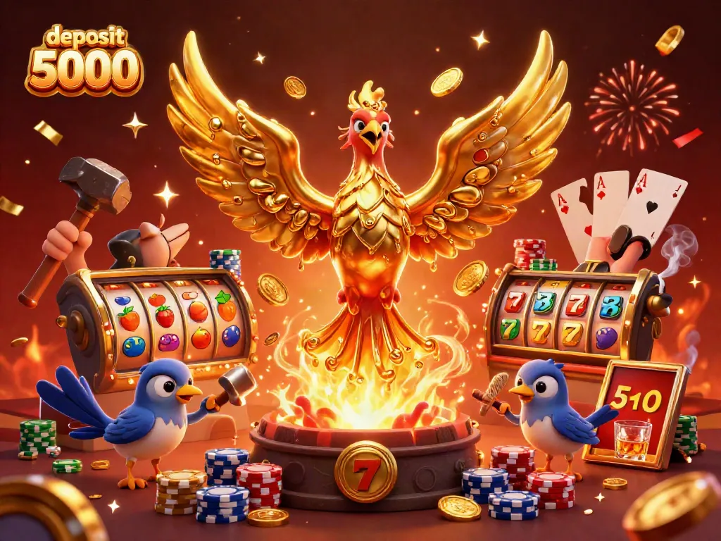 Experience the thrill of deposit 5000 with vibrant slot games and potential jackpots in a rich 3D scene.