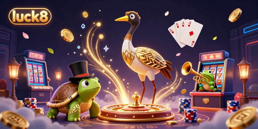 Experience the excitement at luck8 casino with vibrant characters, golden coins, and dynamic games.