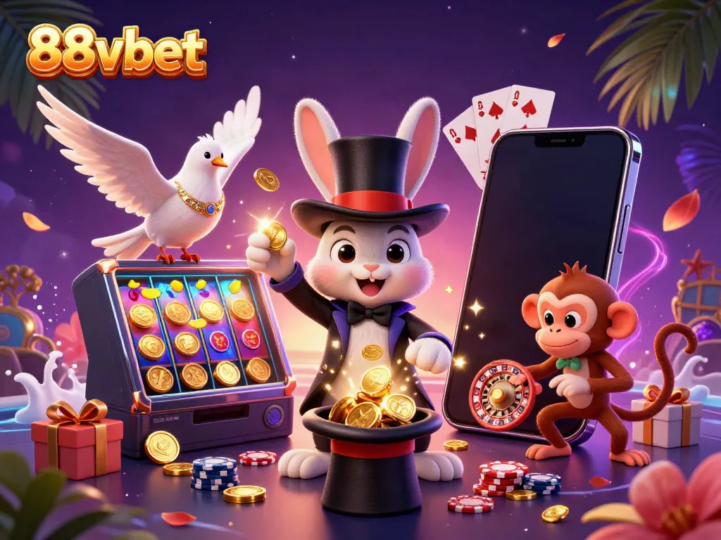 Watch the 88vbet magician rabbit reveal riches through thrilling gaming magic in this vibrant scene.
