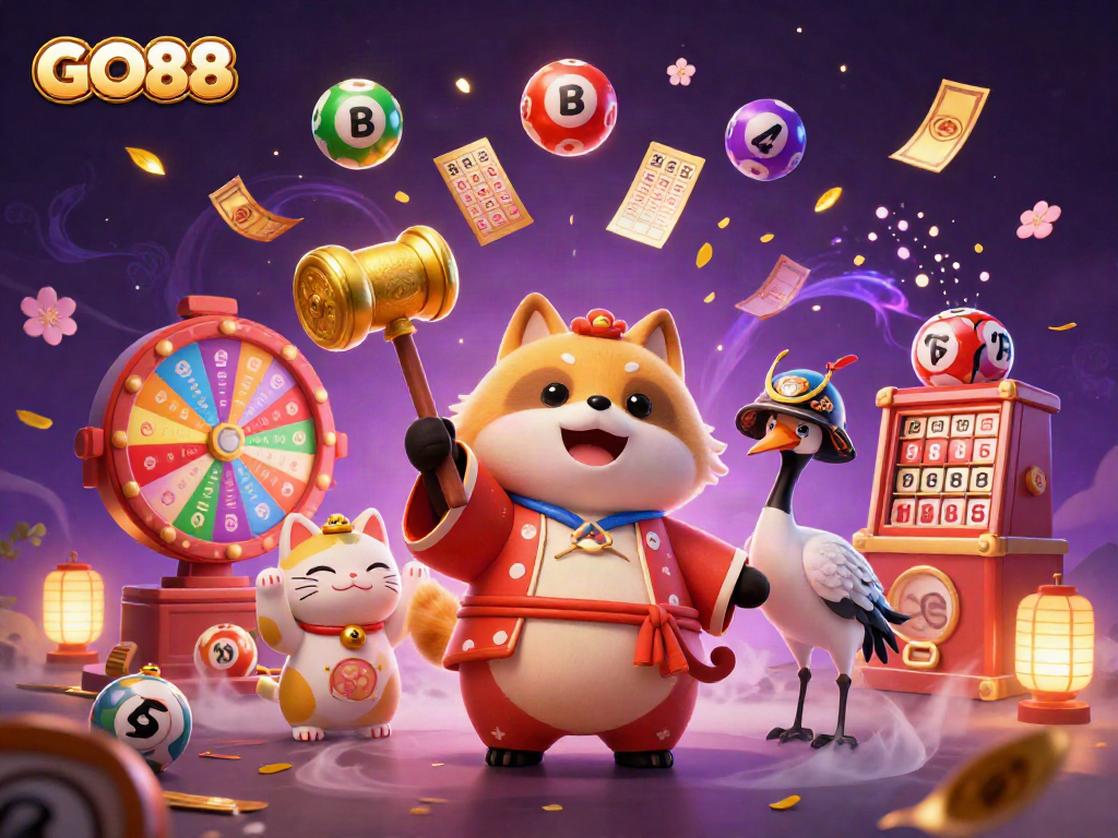 Experience the GO88 casino magic with vivid illustrations of fun characters and engaging games.