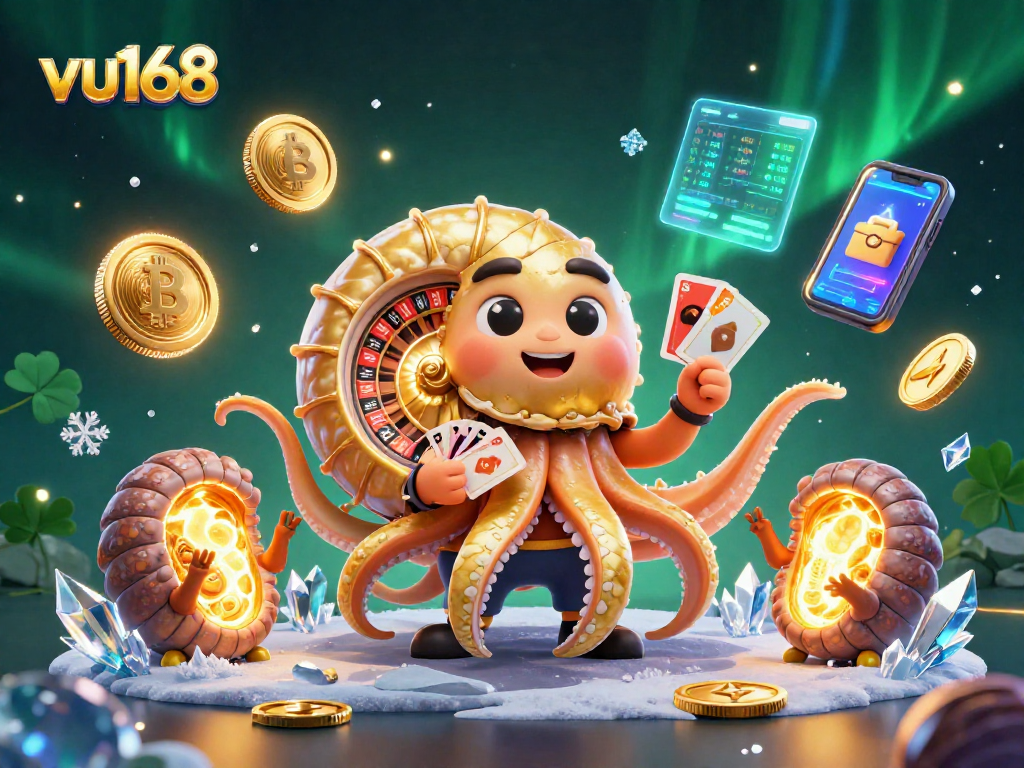 Spin the roulette with vu168's nautilus mascot showcasing casino excitement and crypto elements.