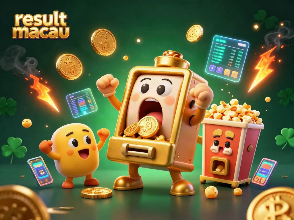 Experience the excitement of result macau with slot machines celebrating their jackpot wins, surrounded by rich casino elements.