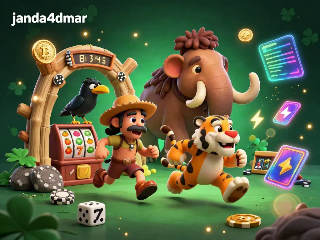 Mainkan game di kasino prasejarah janda4dmar dengan uang koin yang berkilau dan karakter lucu.