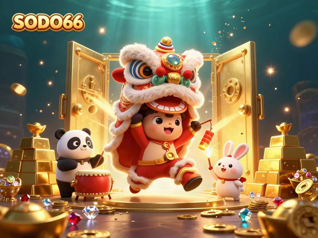 Experience the excitement of SODO66 as characters celebrate in a vibrant casino atmosphere.