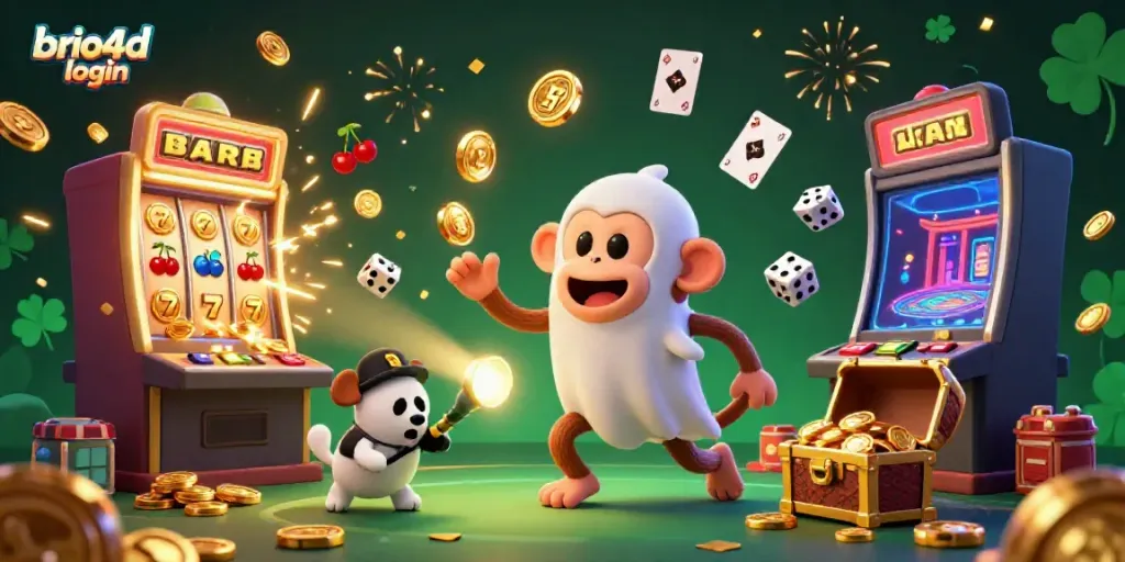 Engage with the thrilling brio4d login experience amid an explosion of gold and casino symbols.