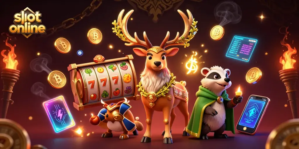 Engage in slot online excitement with vibrant spinning fruit reels among mystical characters.
