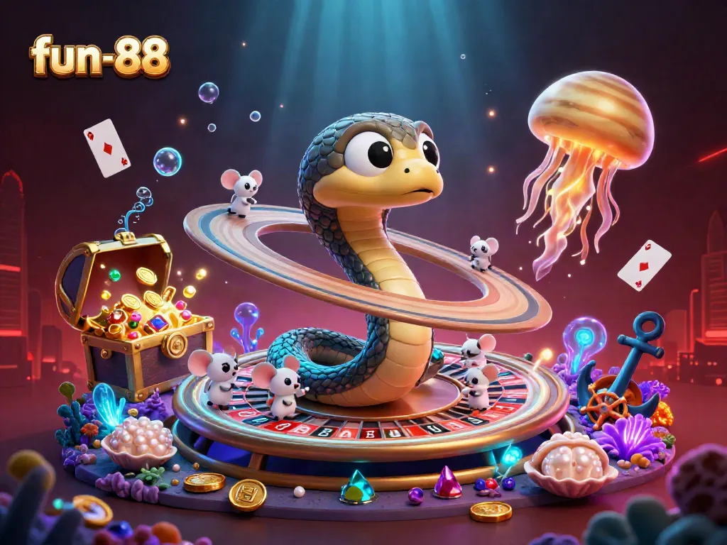 Experience the excitement of fun-88 with dynamic gaming elements in a cosmic casino scene.