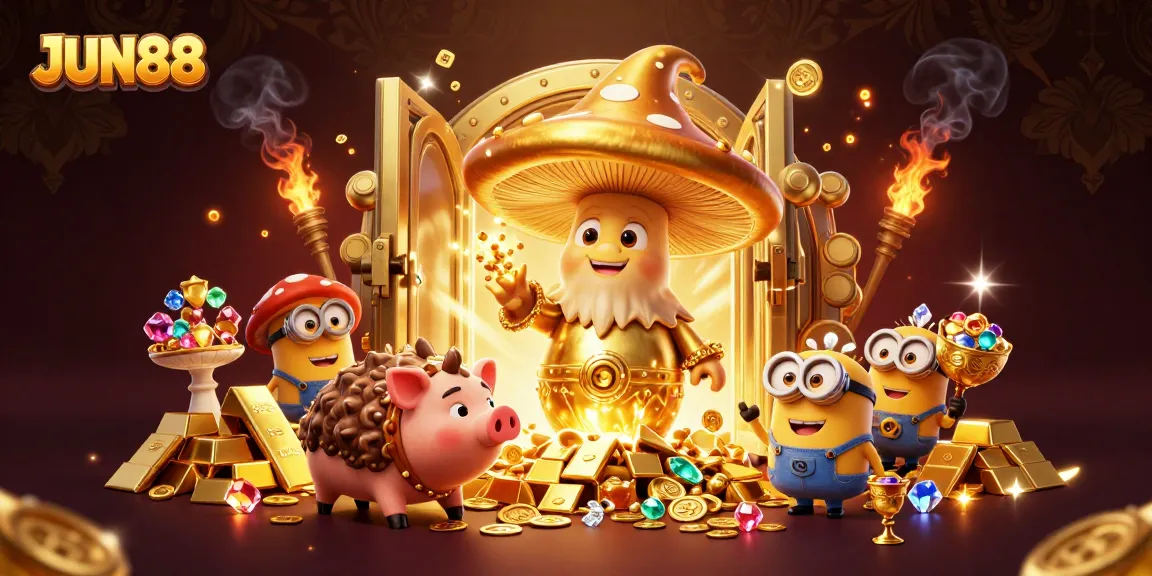 Experience thrilling wins with JUN88 at a 3D casino, surrounded by treasures and game magic.