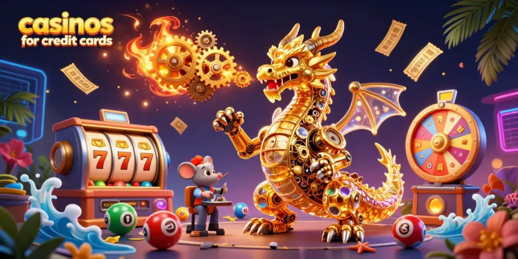 Engage with thrilling gameplay at casinos for credit cards featuring slot reels, colorful lottery balls, and exciting prize elements.