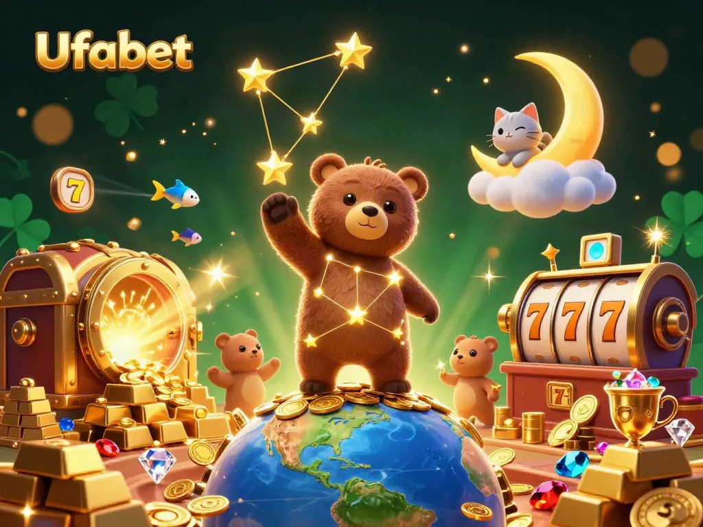 Experience the thrill of winning with Ufabet's animated casino scene featuring dynamic characters and rich treasure.