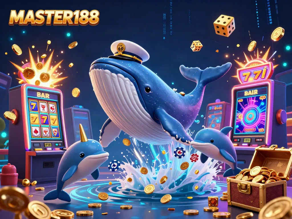 Experience the thrill of MASTER188 with vibrant characters enjoying games amid a jackpot explosion.