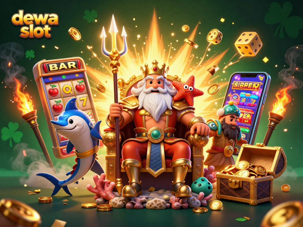 Engage in dewa slot action with Neptune and casino elements showcasing big wins and excitement.