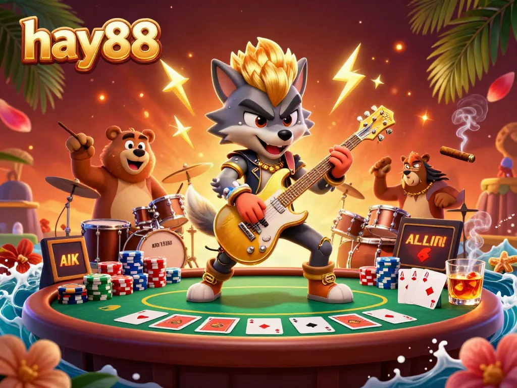 Experience the excitement at hay88 with a lively 3D casino scene featuring vibrant characters and dynamic game elements.