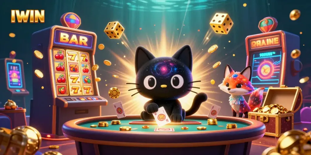 IWIN showcases a captivating casino experience with dynamic characters and vibrant game elements.