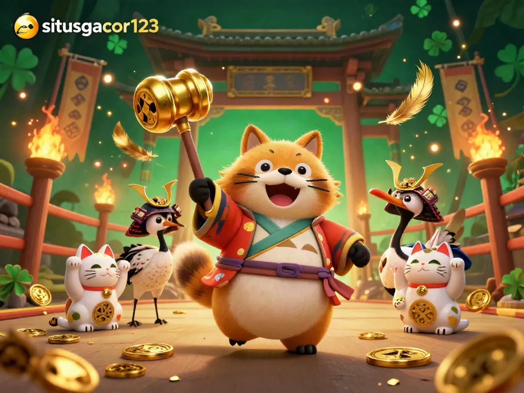 Experience interactive fun with situsgacor123 in this vibrant digital illustration featuring lucky elements and excited characters.
