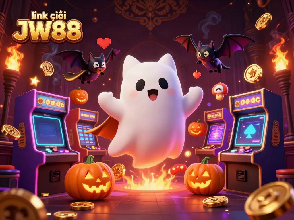 Experience thrilling gaming fun with the friendly ghost cat in a haunted casino, link vào JW88 for excitement!