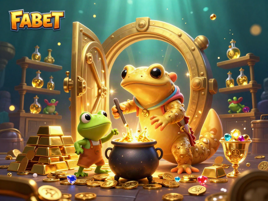 Experience thrilling wins with FABET while a golden salamander and friends transmute riches in an enchanting scene.