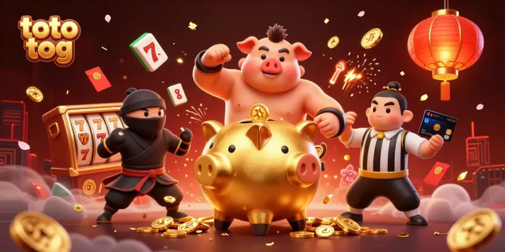 Engage with a vibrant scene of "toto tog," showcasing fun characters in a lively casino environment.