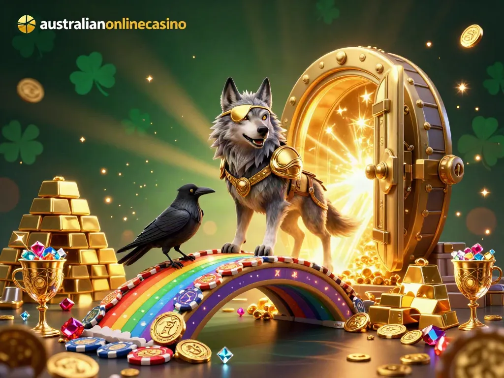 Experience real money excitement at australianonlinecasino with a vibrant 3D depiction of gaming elements.