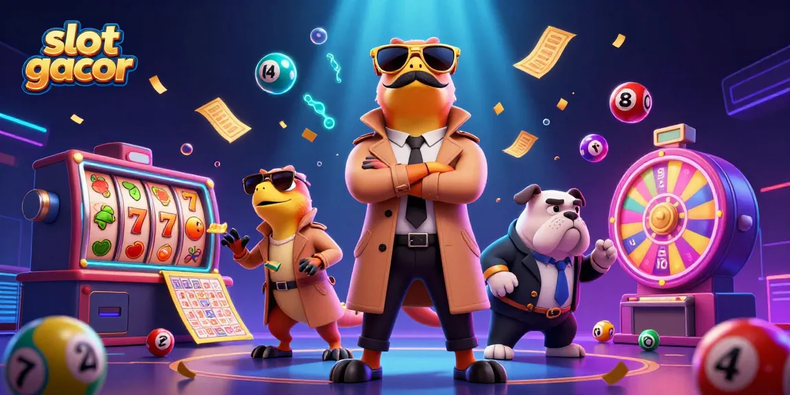 Slot gacor: Tiga raptor kartun dalam jas trench mengelabui penjaga di kasino VIP dengan elemen permainan lotere.
