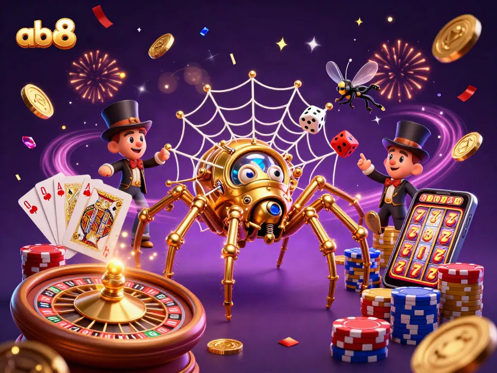 Spin to win with abc8 in a colorful 3D casino scene filled with excitement and energy.