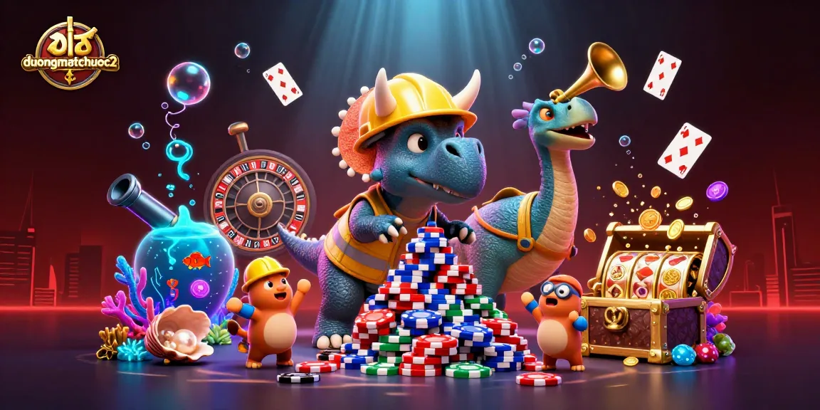 Experience thrilling gameplay with duongmatchuoc2's dynamic scene featuring cartoon dinosaurs celebrating casino wins.