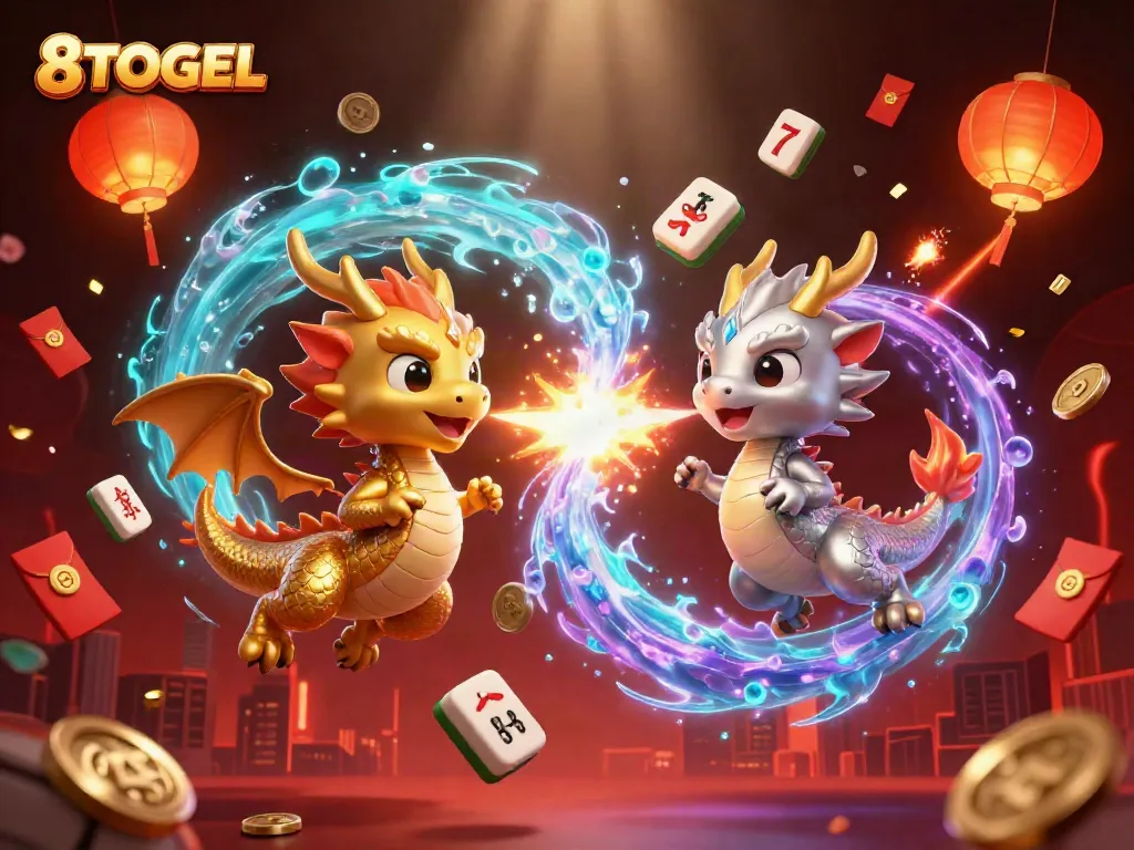 Experience the thrilling excitement of 8TOGEL with dynamic dragons and vibrant casino elements.