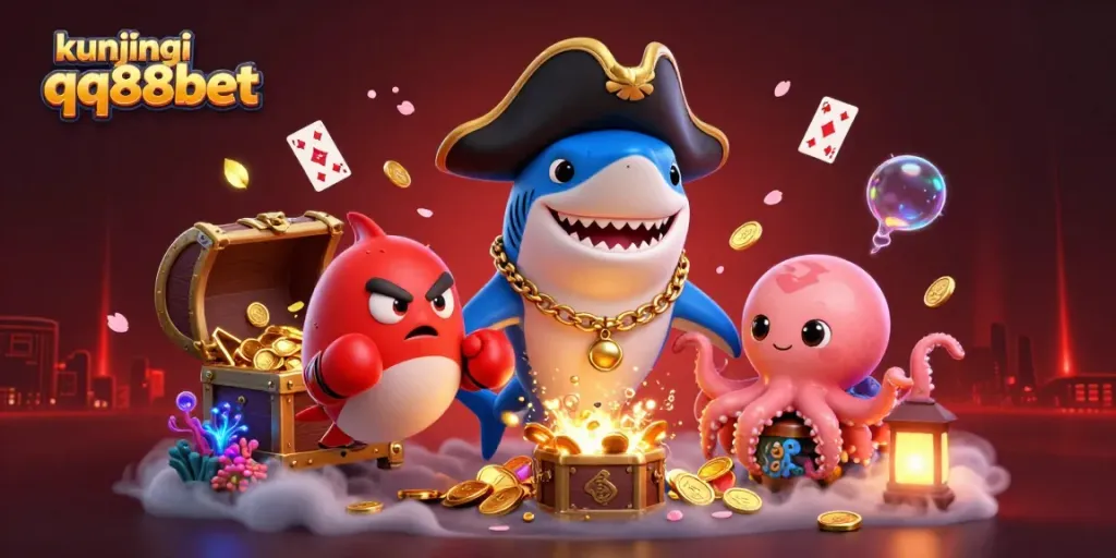 Kunjungi qq88bet and experience thrilling underwater adventures with cartoon characters in a vibrant casino scene.