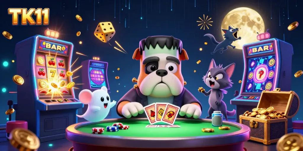 Experience thrilling gameplay at TK11 with our animated casino characters and vibrant game elements.