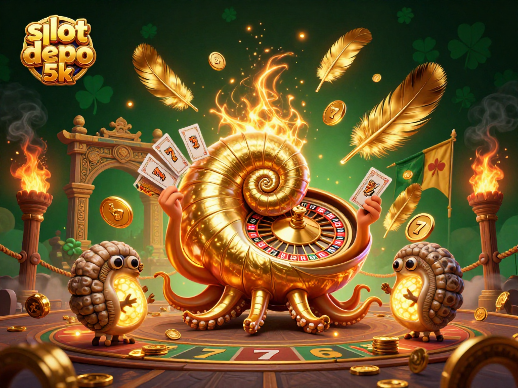Spin to win big with slot depo 5k, showcasing 3D nautilus and golden game elements