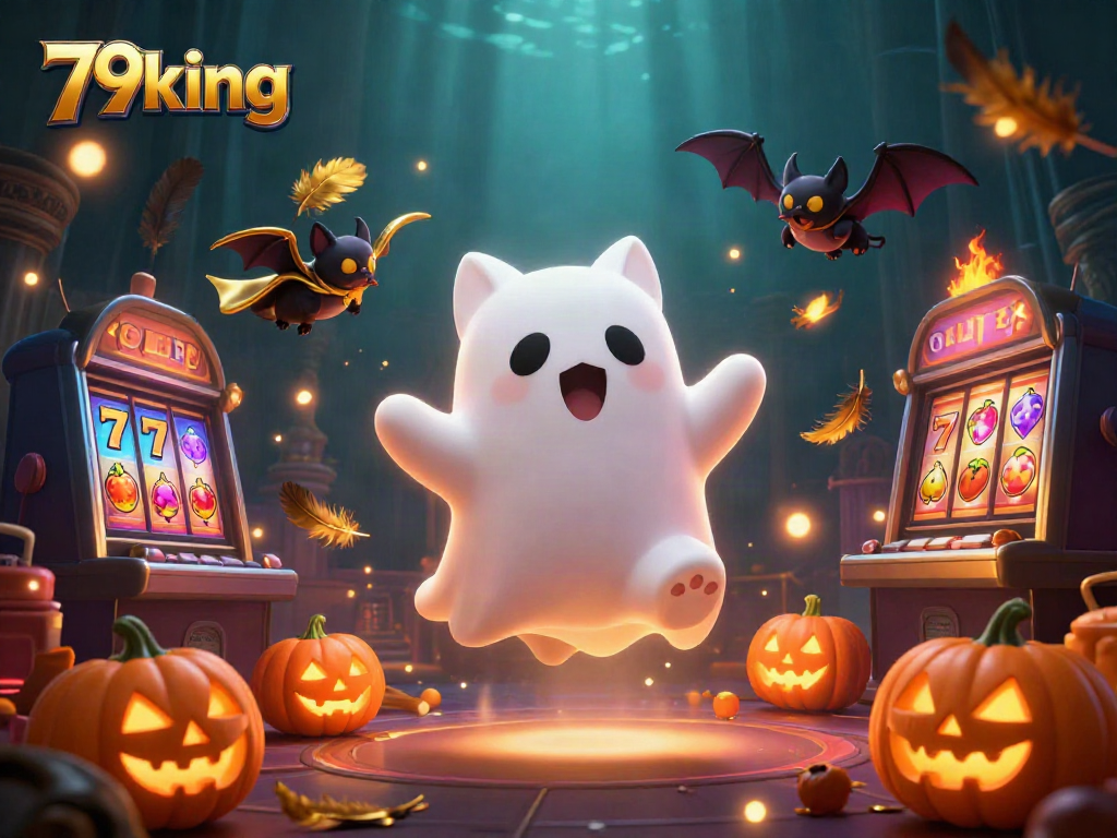 Experience thrilling gameplay at 79king with ghostly characters in a vibrant casino landscape.