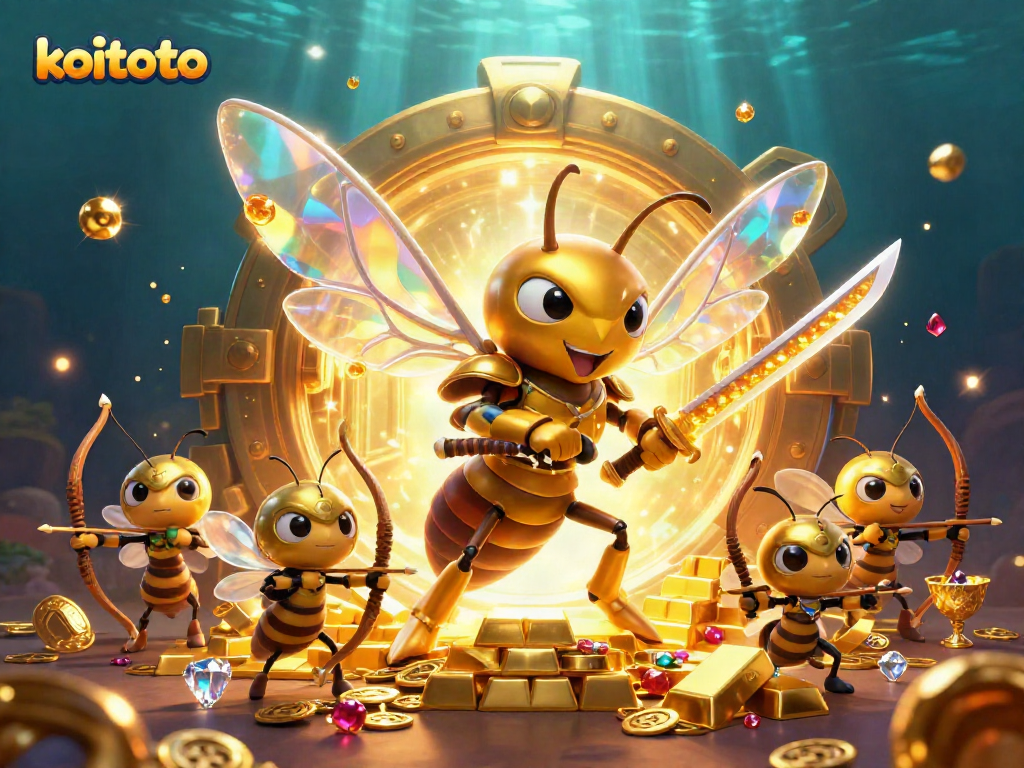 Koitoto offers thrilling casino adventures with a golden hornet and treasure surrounded by glimmering riches.